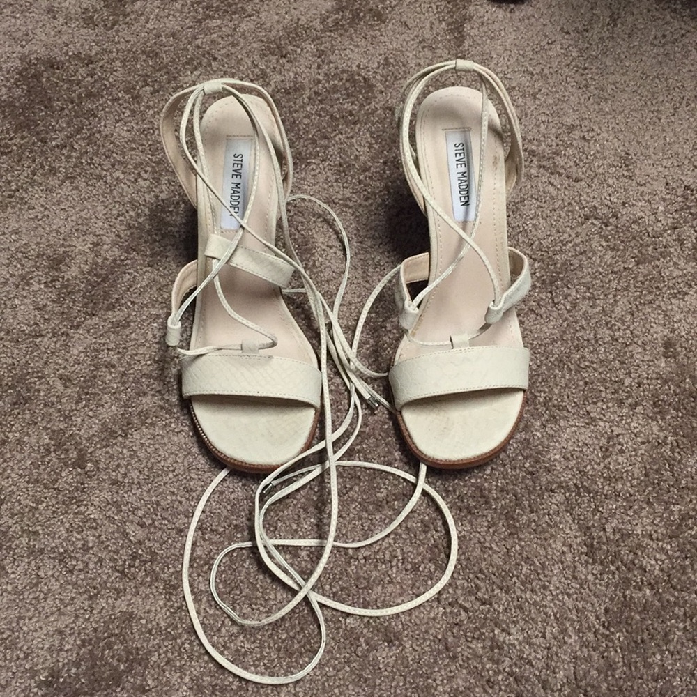 Beige lace up heels